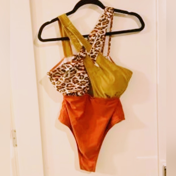 Criss Cross Leopard/Multi Color One Piece Swimsuit - Picture 3 of 4